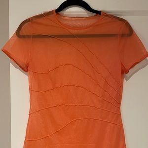 Wolford Orange Women Top Size S See-through. Very soft, light wait, short sleeve